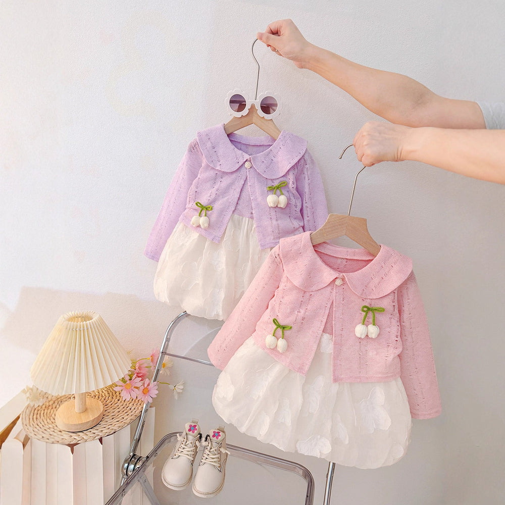 Girls' spring/autumn outfit set: stylish long-sleeve set for babies, new princess-style cute and sweet dress
