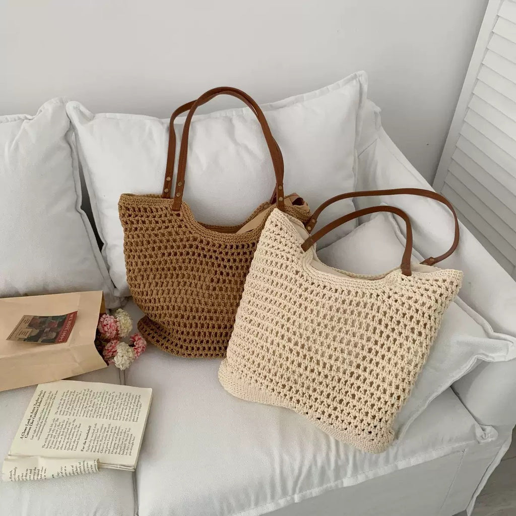Shoulder cotton rope woven bag vacation seaside summer beach bag Internet celebrity foreign style Korean version small fresh versatile small bag
