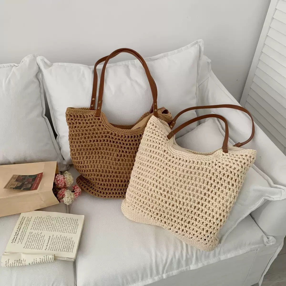 Shoulder cotton rope woven bag vacation seaside summer beach bag Internet celebrity foreign style Korean version small fresh versatile small bag