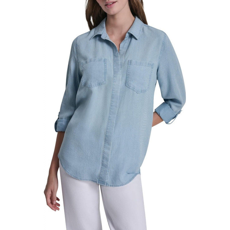 Amazon fashionpolo collar button shirt  springnew arrivalfashionelegantcasualloosetops