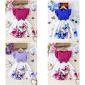 25 years of cross-border expertise – new girls' summer flutter sleeve dress: solid color top with floral print skirt