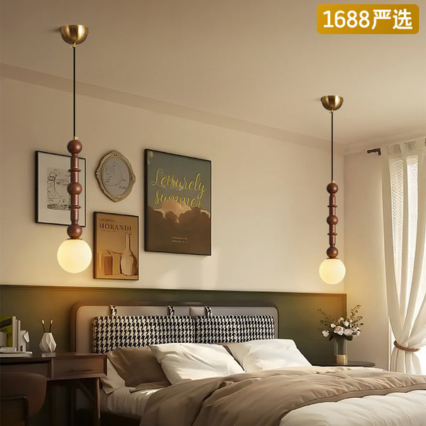 [Strict selection] Ash wood glass single-head bedside small chandelier medieval wabi-sabi wind master retro American bar counter