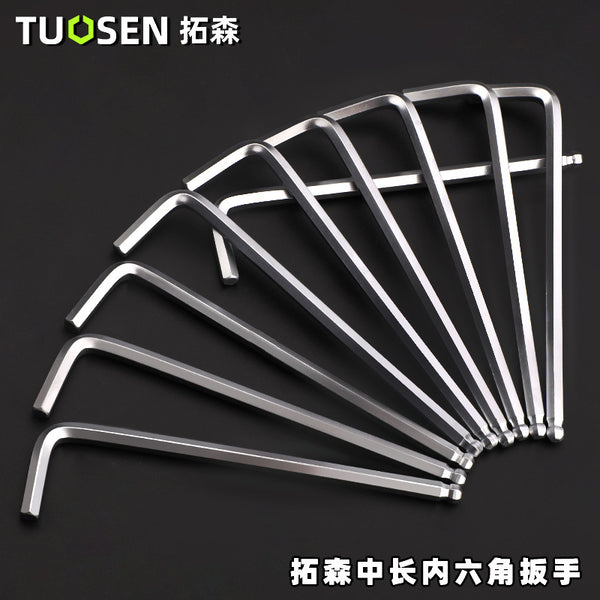 Tuosen single medium and long hexagonal wrench single L-shaped flat head ball head wrench hexagonal wrench wholesale tools