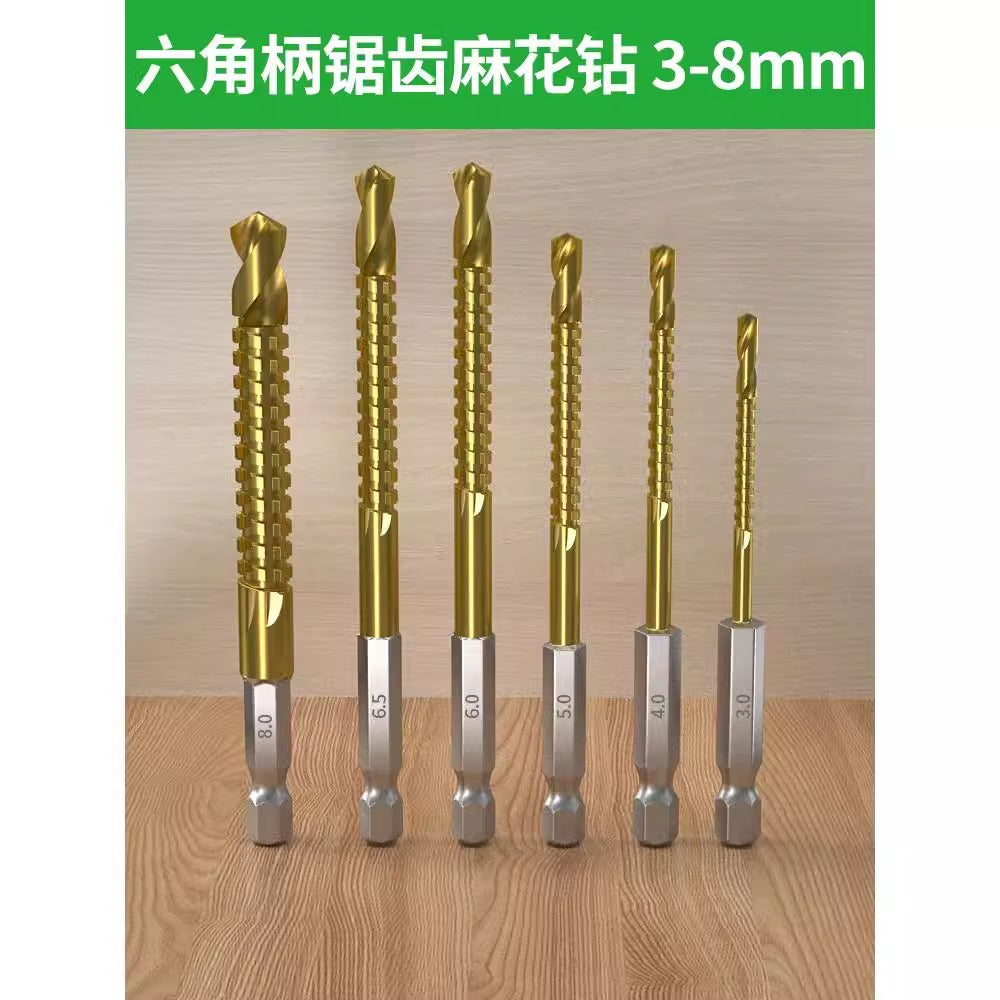 Baolian hexagonal handle sawtooth drill, woodworking special cable stitch drill bit, alloy cutting electric drill drill flower