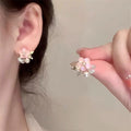Sakura pink jelly flower sense of design small fresh pearl artsy daily earrings fairy fashionable popular earrings