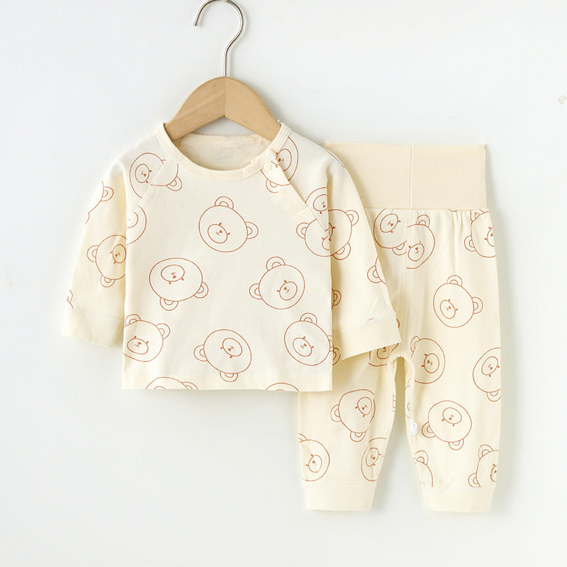 newborn & infant pure cotton autumn clothes set: high-waisted belly protection pants & seamless kids' pajamas