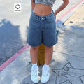 European and american street style workwear denim half length pants women's washed blue loosestraight-leg mid-pants casualeasiest for match wide-leg denim
