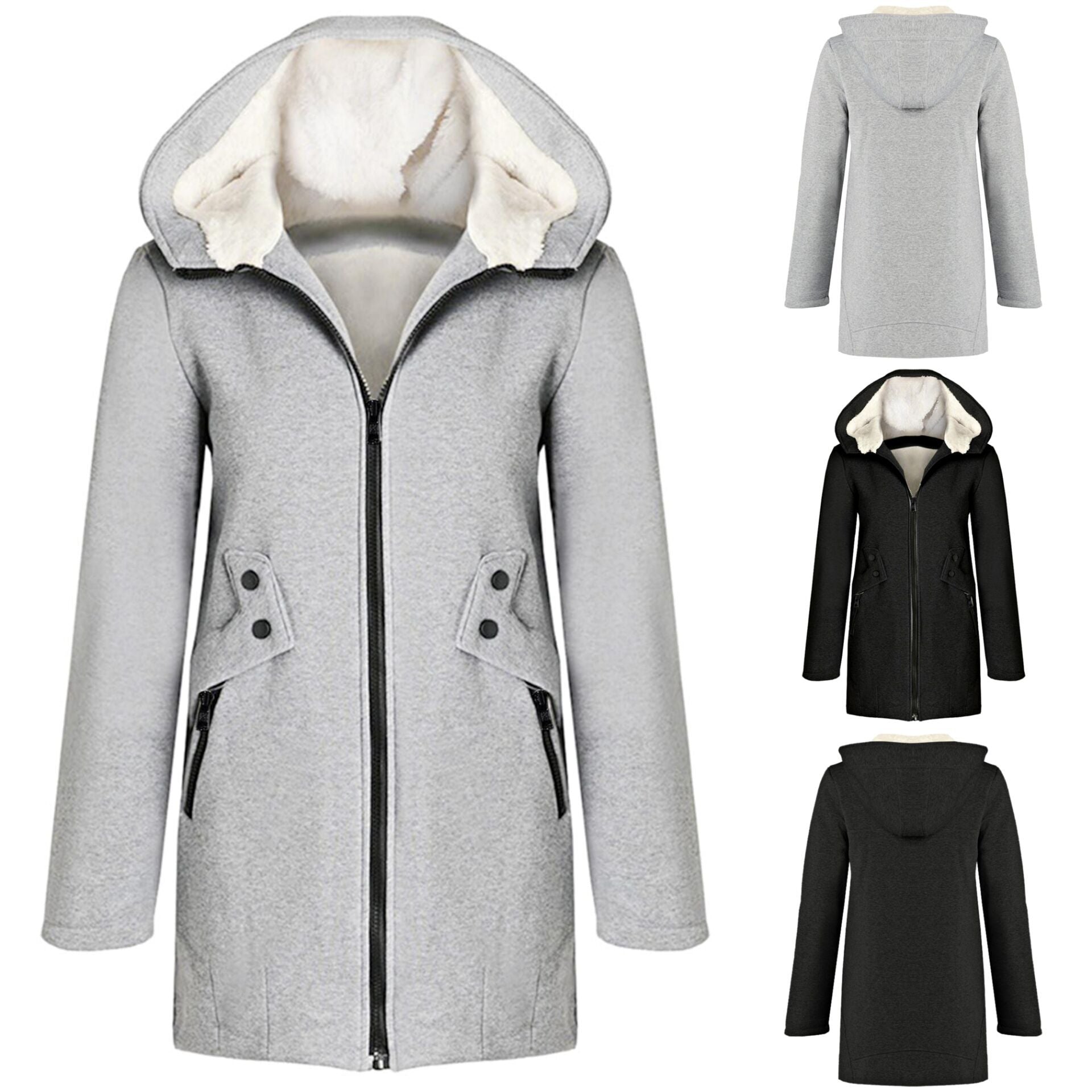European and American  women's clothing autumn and winter new large-size coat solid color velvet solid color hooded cardigan jacket women