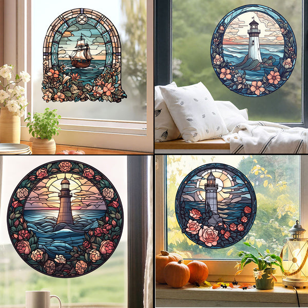 Cross-border scene decorative lighthouse sea wall sticker glass window sticker home decoration window double-sided wall sticker self-adhesive sticker