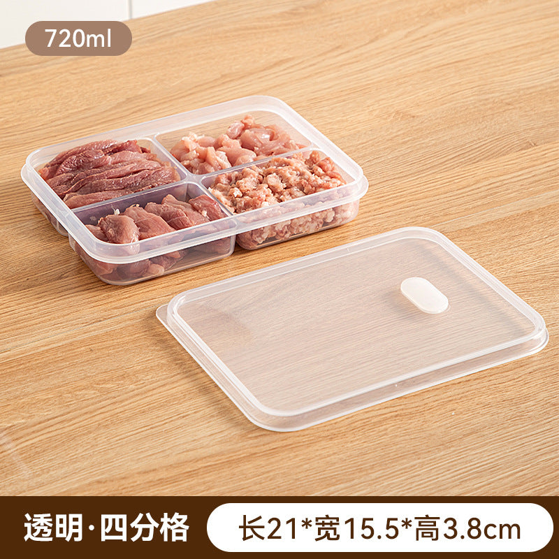 Sealed grid kitchen food storage box transparent food grade vegetable frozen meat sub-packaging refrigerator fresh storage box