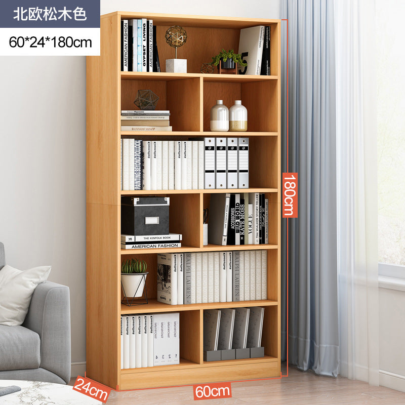 Simple bookshelf floor-to-ceiling against the wall, living room shelf layered storage rack, storage cabinet integrated, simple household bookcase