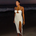 Fashion styleexportcut outpure color hip-covering slit asymmetrical skirt silmbacklesshalterlongdress women's clothing trend