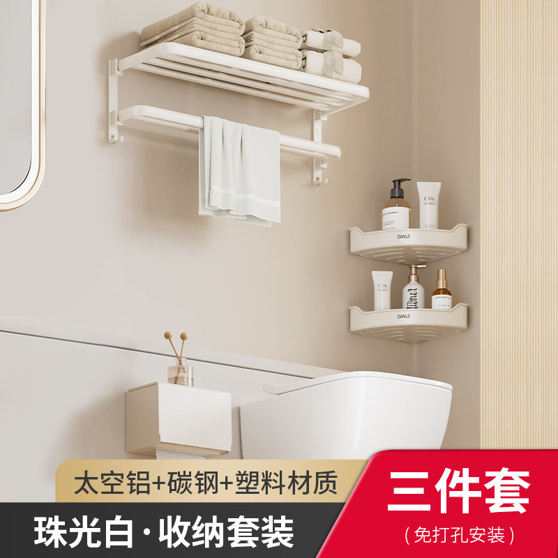 White bathroom triangular rack, no punching on the toilet wall, toilet corner basket storage, bathroom pendant set