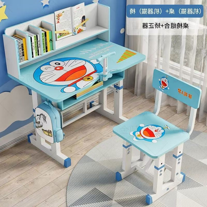 Children's desk study table - adjustable height, writing desk, homework table and chair set with modern bookshelf - school desk and chair