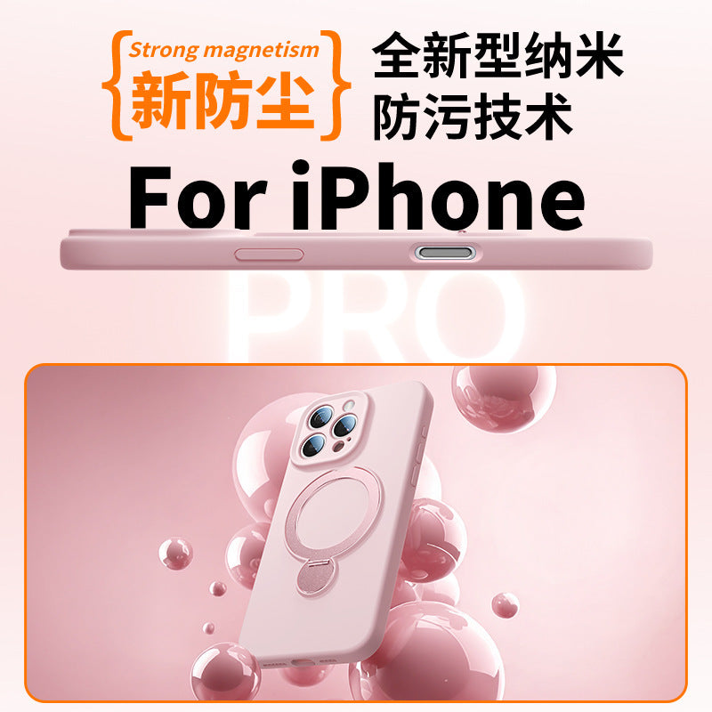 Rotating magnetic lanyard stand compatible with apple iphone 17 pure color liquid silicone case, iphone 15 pro max full coverage