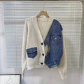 fall/winter new knit & denim patchwork cardigan - irregular design, relaxed fit, trendy women's outerwear