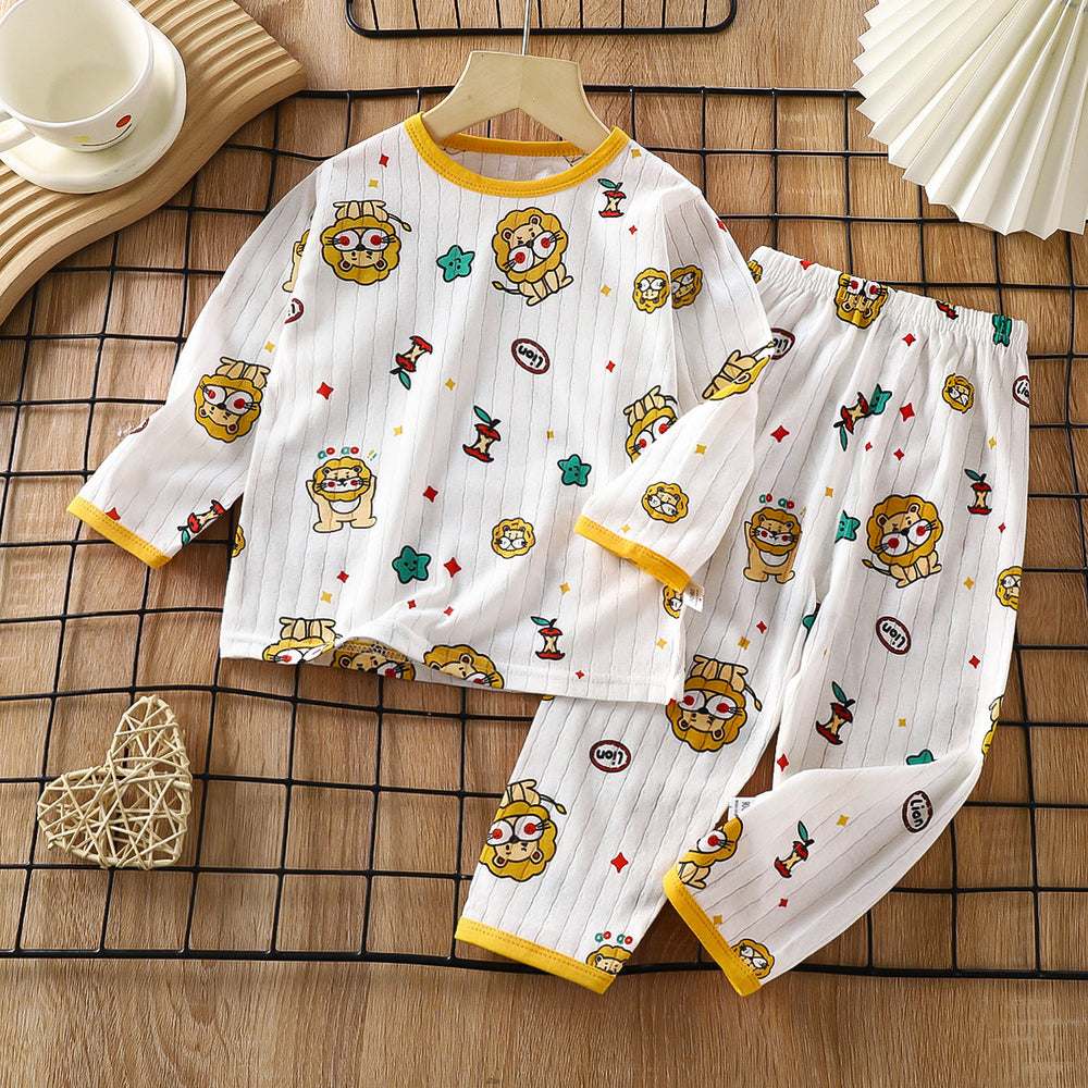 new children's pure cotton pajama set - summer long sleeve sleepwear, lightweight air conditioning suit for boys and girls