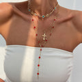 Customized cross pendant necklace - european & american style, cross-border jewelry, niche & high-end, women's diamond-encrusted tassel clavicle chain