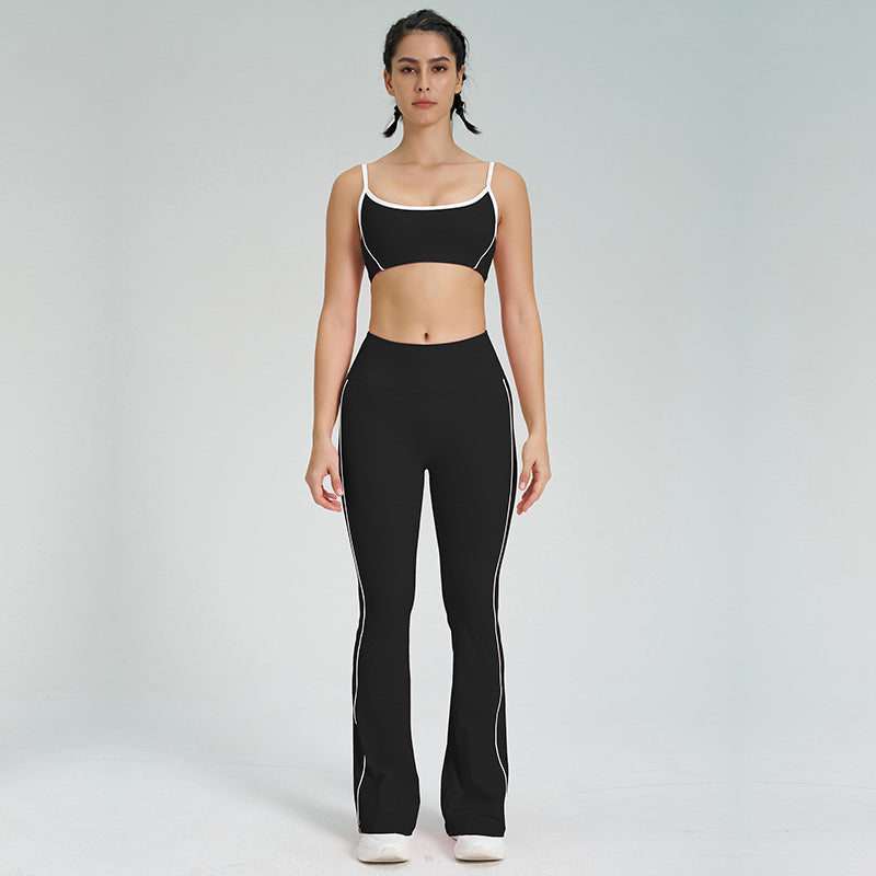 thin shoulder strap detachable chest pad fitness sling nude flared pants sports intimates yoga suit for women