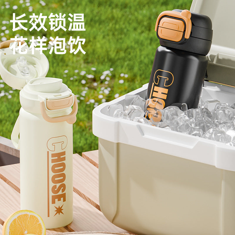 Letter double drink bouncing cup 316 stainless steel digital display thermos cup student water cup portable portable cup