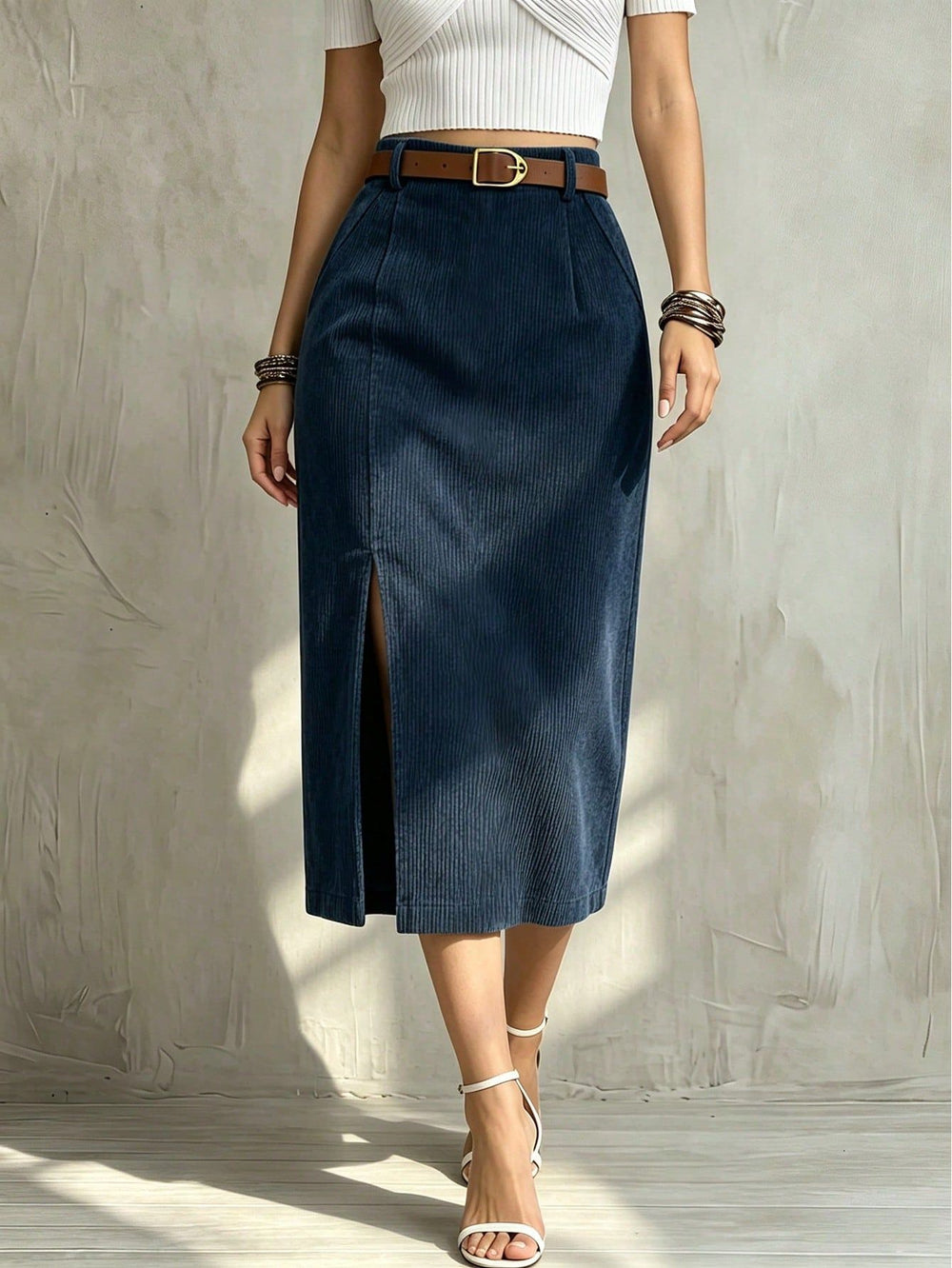 Amazon women's vintage slit midi skirt - high waist, slimming, bodycon, apple-shaped body flattering