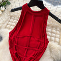 European and american pure desire style sleeveless dress women's summer sexy backless waist slimming look hot girl chic large swing long skirt