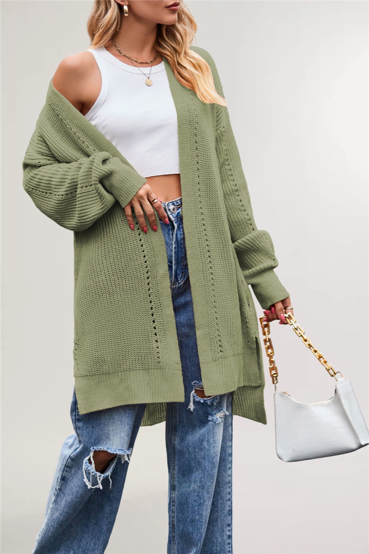 European and American  women's clothing winter and autumn 2025 new sweater independent station solid color loose coat pocket knitted cardigan