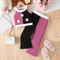 Girls' summer outfit: pink & black color block floral tank top and flare pants - cute & casual two-piece set for kids