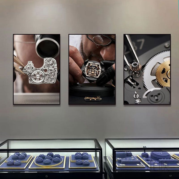 Watch store, decorative painting, famous watch repair and recycling line, franchised store, background wall painting two luxury advertising, watch consignment line