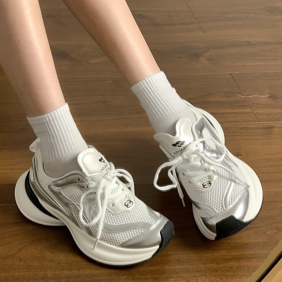 Dad shoes women's 2026new arrivalsummer thin breathable mesh women's shoes thick sole silver fried street sports casual shoes