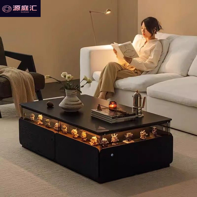 Retro slate coffee table scandinavianfor homemoderncasual lighting atmosphere black square small apartment solid wood coffee table