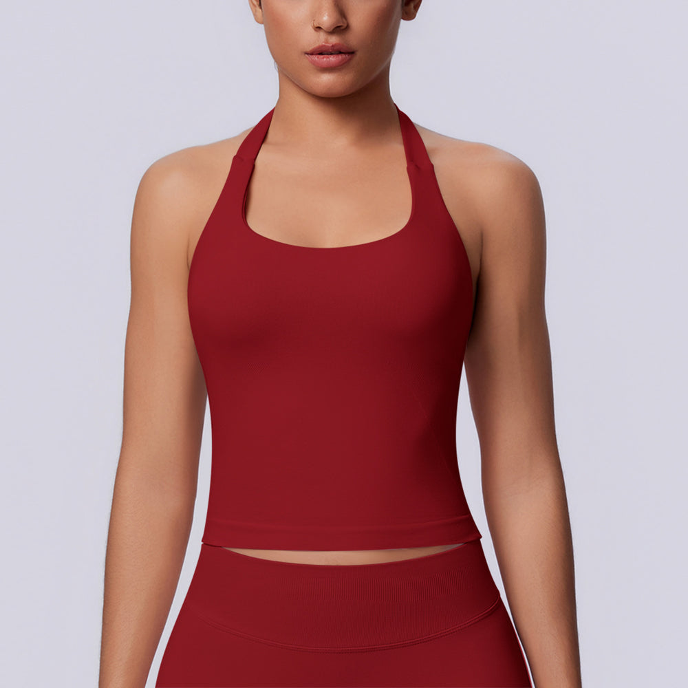 new arrival square collar halter beautiful strap chest pad high elastic long vest running fitness yoga sports seamless vest