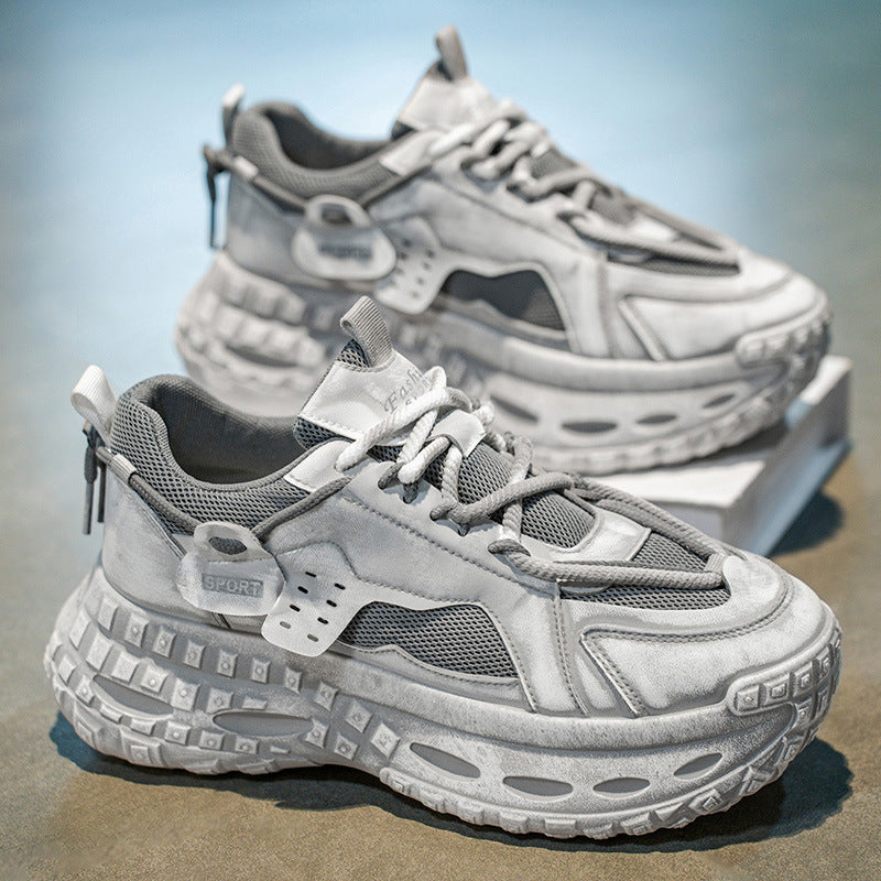 Winter men's new breathable mesh teenager sports shoes men's trendy versatile tire sole chunky dad shoes