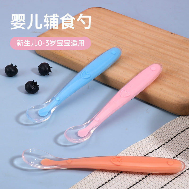 Factory custom baby silicone spoon baby silicone soft spoon newborn food supplement spoon soft head spoon child feeding tableware