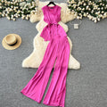 Light mature style summer dress for women new arrivalsense of design strap waist sleeveless satintopshigh waist slit mop pants pants