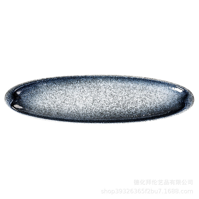 Japanese creative large long sushi plate oval plate sushi sashimi plate day-shaped plate restaurant wine business plate