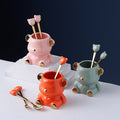 Bear fruit fork suit high-looking electroplated ceramic storage jar stainless steel fork spoon combination fruit pick jar wholesale