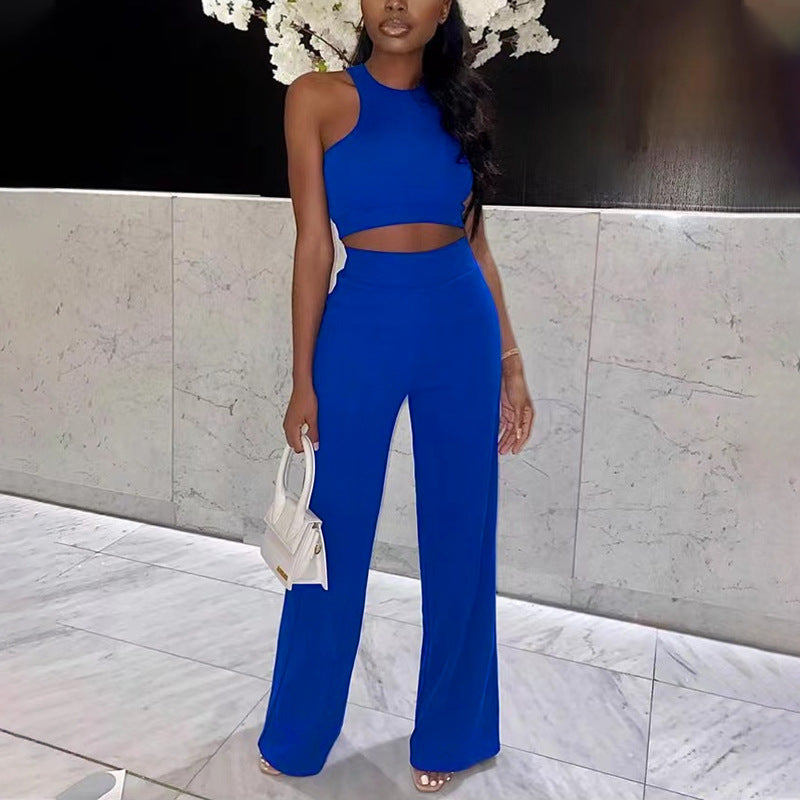 Sleeveless tank top and pants two-piece set -  us & europe cross-border solid color factory direct summer must-have set