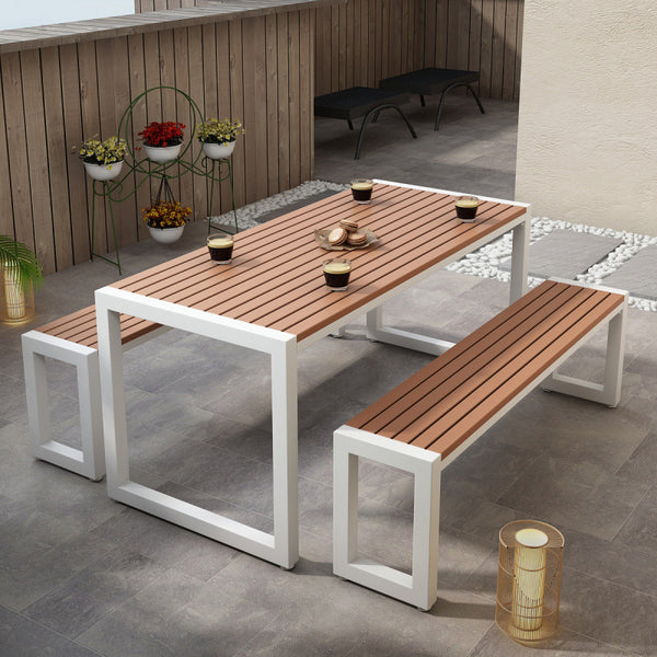Park outdoor courtyard tables and chairs outdoor waterproof and sunscreen dining table balcony open-air wrought iron plastic wood barbecue table and chair combination