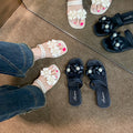 Pearl double flower hot style outwear sandals women's summer new fairy popular easiest for match soft bottom fashion slippers women