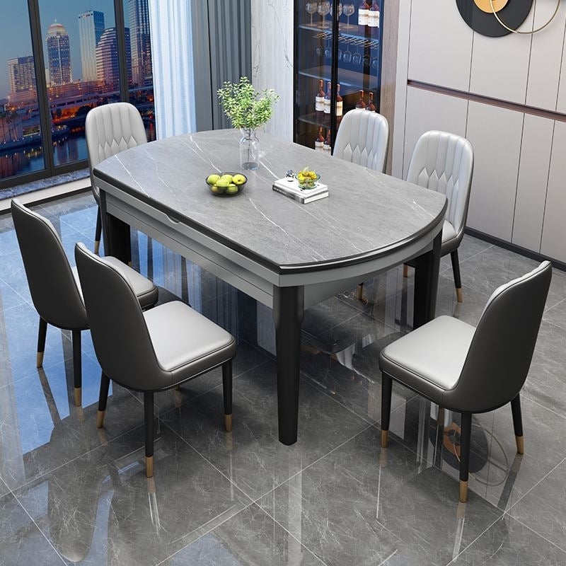 Rock slab dining table and chair combination modern casualaccessible luxury dining table for home dining table small apartment telescopic foldable round table