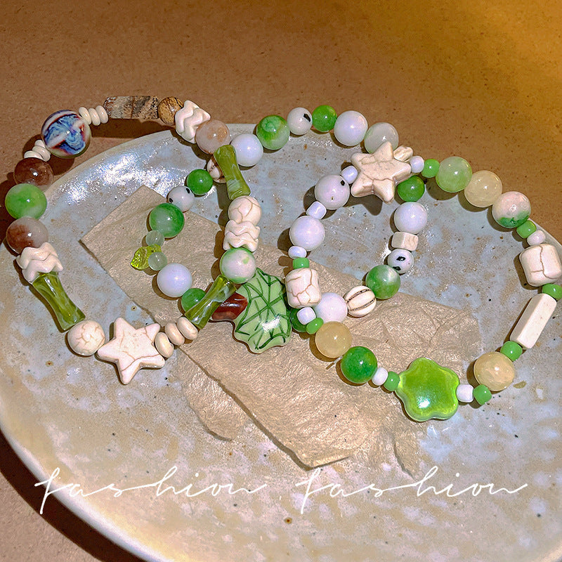 Green ceramic beaded bracelet for women - dopamine jewelry, niche, light luxury, exquisite bracelet, cute, high-value, student party accessory