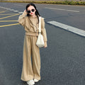 Girls' outfit set:  spring/autumn new arrival - casual hooded jacket & loose straight-leg pants, trendy two-piece set for mid-to-large children