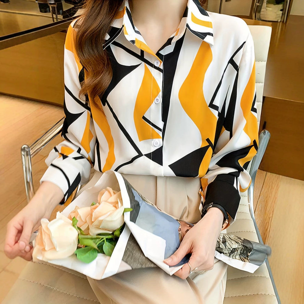 wholesale women's long-sleeved shirts, fashionable women's shirts for spring, summer, and autumn, new cross-border printed designs