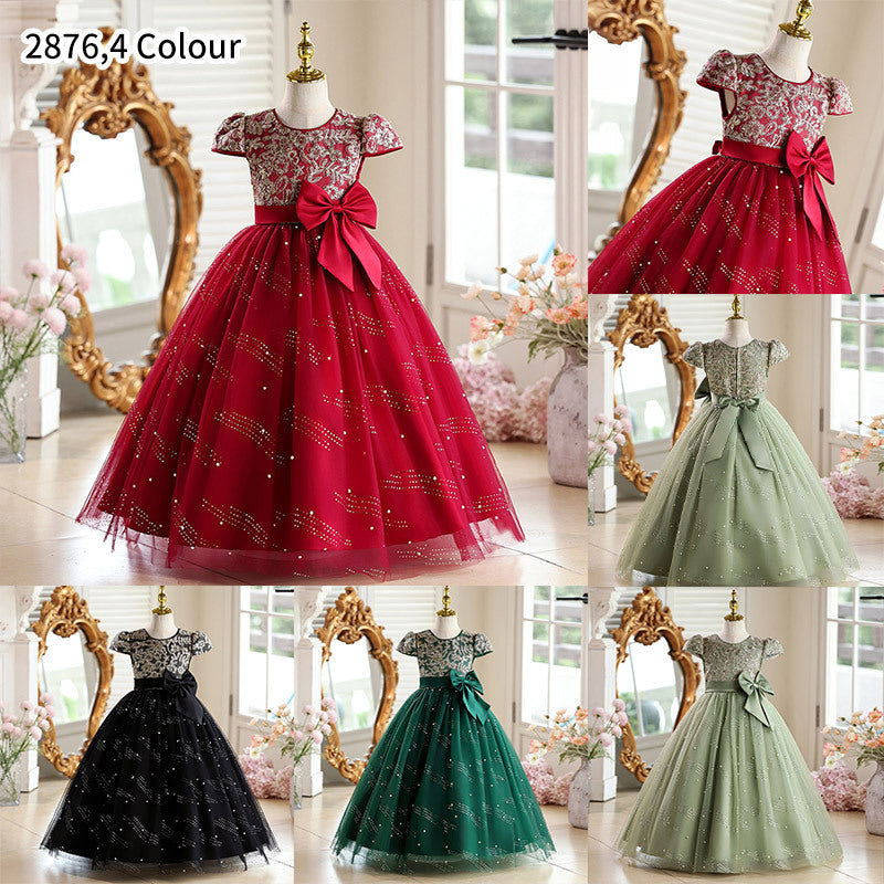 Ready-to-ship girls' formal dresses: vintage-inspired, high-end elegant mesh panel design for piano recitals and flower girls
