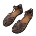 Women's flat fashion sandals - 2026 summer french retro woven hollow-out breathable closed-toe thong strap roman sandals