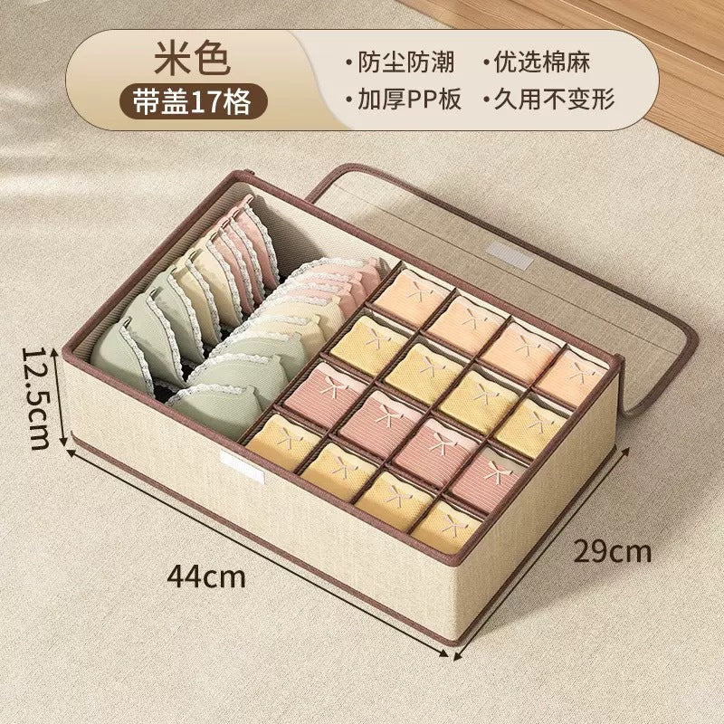 Cotton and linen underwear storage box, home student dormitory socks and underwear three-in-one drawer-type grid finishing artifact