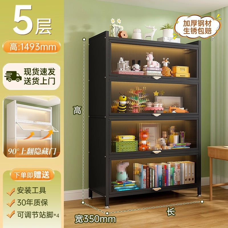Steel bookcase with doors, dustproof storage rack, all-in-one wall-mounted multifunctional kids' bookshelf, freestanding storage cabinet for home use