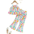 Girls' summer cami set with flared pants - dopamine floral print, ruffle collar, korean style two-piece outfit