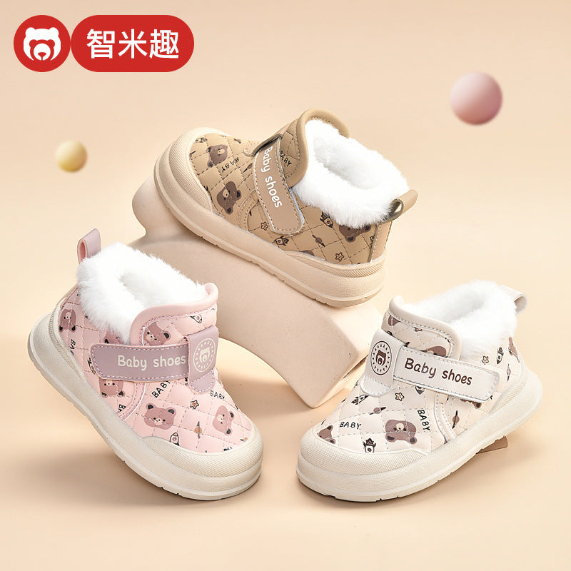Toddler shoes for boys, autumn/winter baby cotton shoes, fleece-lined, soft sole, ages 0-1-3 years, thickened warm baby girl shoes